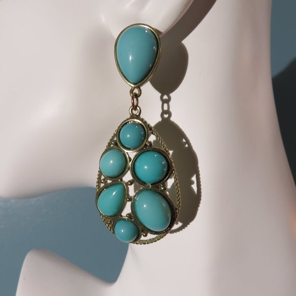Turtle shell drop turquoise earrings - Picture 2 of 5